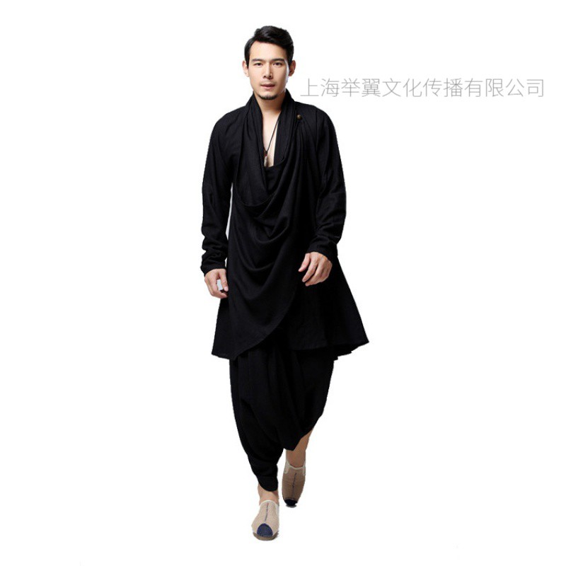 举翼王子棉麻套装太及服禅茶服套装修身长款中国风男装高清大图