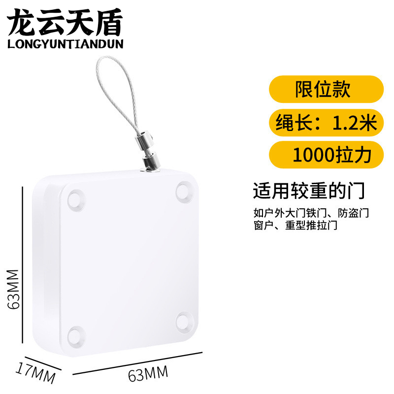 龙云天盾免打孔缓冲拉绳闭门器伸缩推拉门办公室卧室门自动回位关门器白色-1000克拉力+304材质实心钢丝绳
