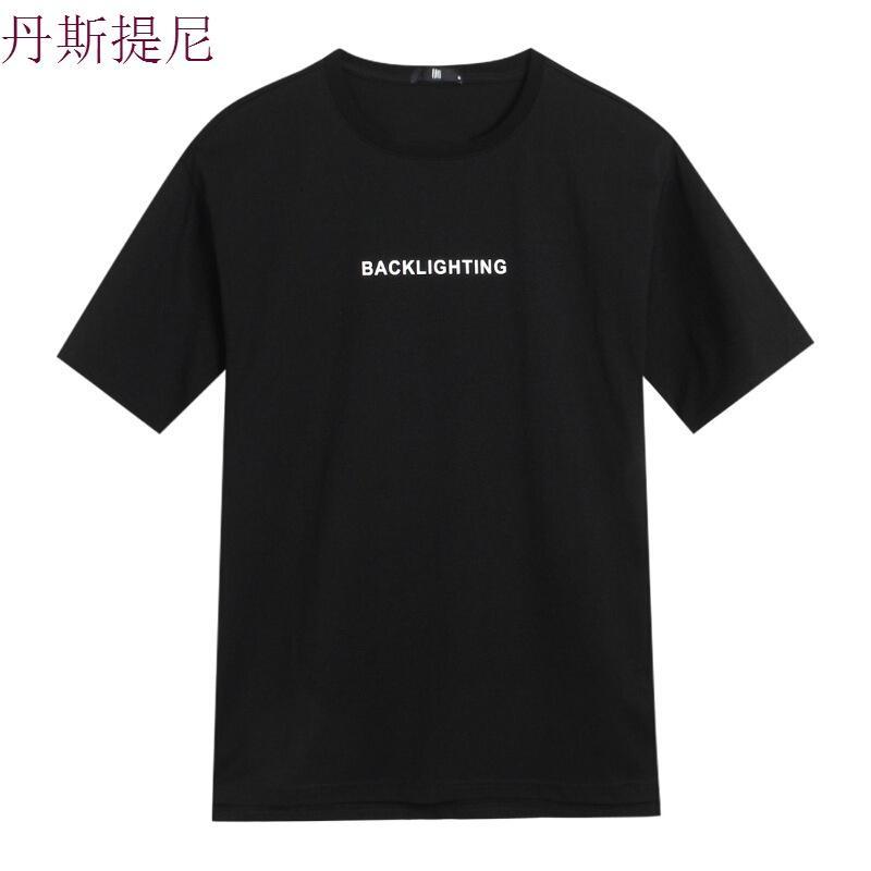 【商场同款】男装2018夏季新品男士纯棉字母印花宽松短袖T恤男黑色