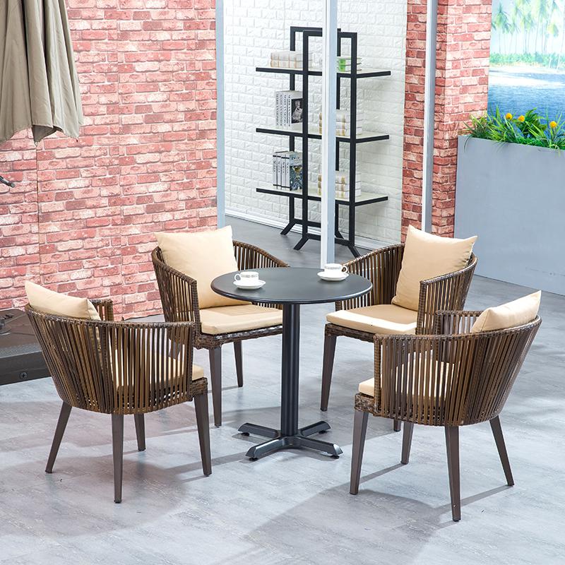 户外桌椅庭院编藤休闲凉台花园子塑木露天室外阳台藤椅三件套组合 4椅+1桌【70独脚圆桌】