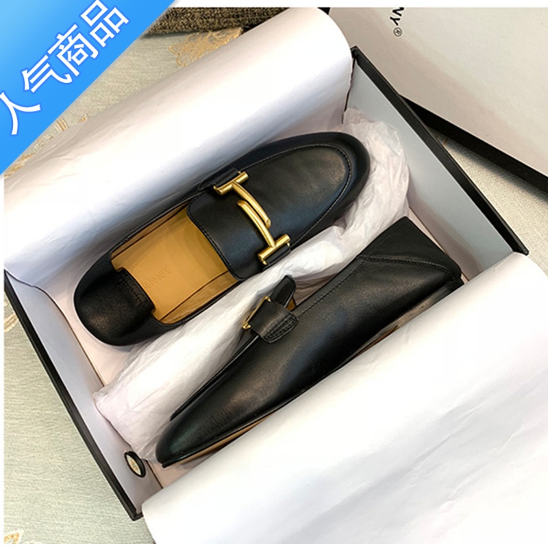 SUNTEK乐福鞋女2023新款英伦风一脚蹬女单鞋软皮平底休闲百搭小皮鞋高清大图