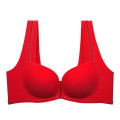 浪莎前扣内衣女士文胸无钢圈聚拢小胸显大收副乳调整型性感防下垂胸罩 大红 38/85通杯