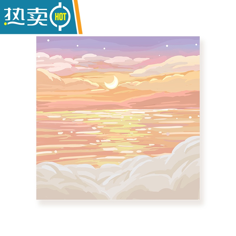 敬平秋夜月风景云天空填色礼物数字油画diy手绘丙烯油彩画手工装饰画装饰画高清大图
