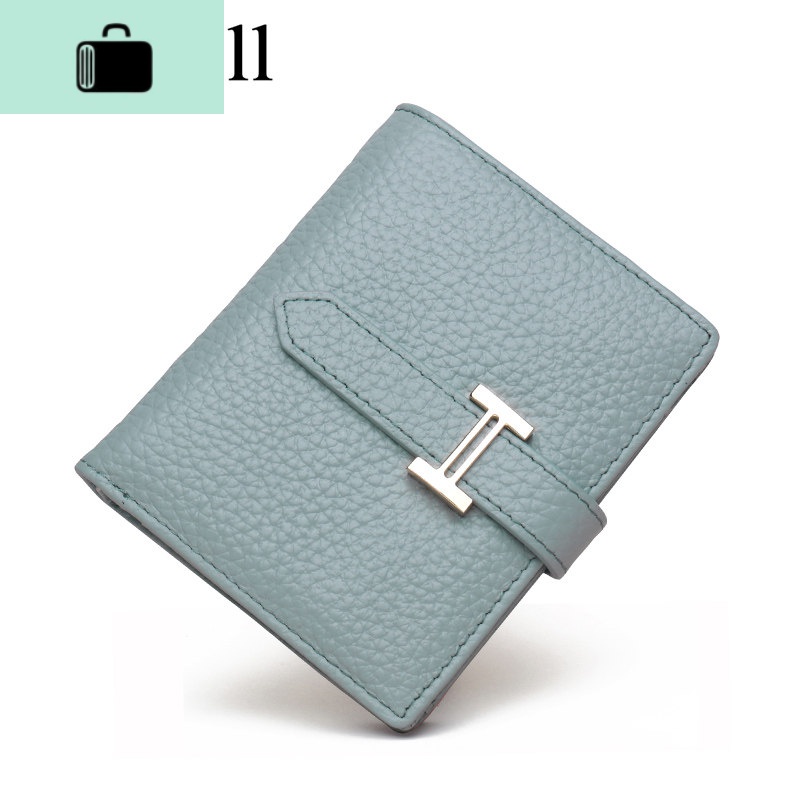 钱包女短款皮简约折叠两折女士2020新款小钱夹皮夹防盗刷卡包薄NEW LAKE 浅蓝色