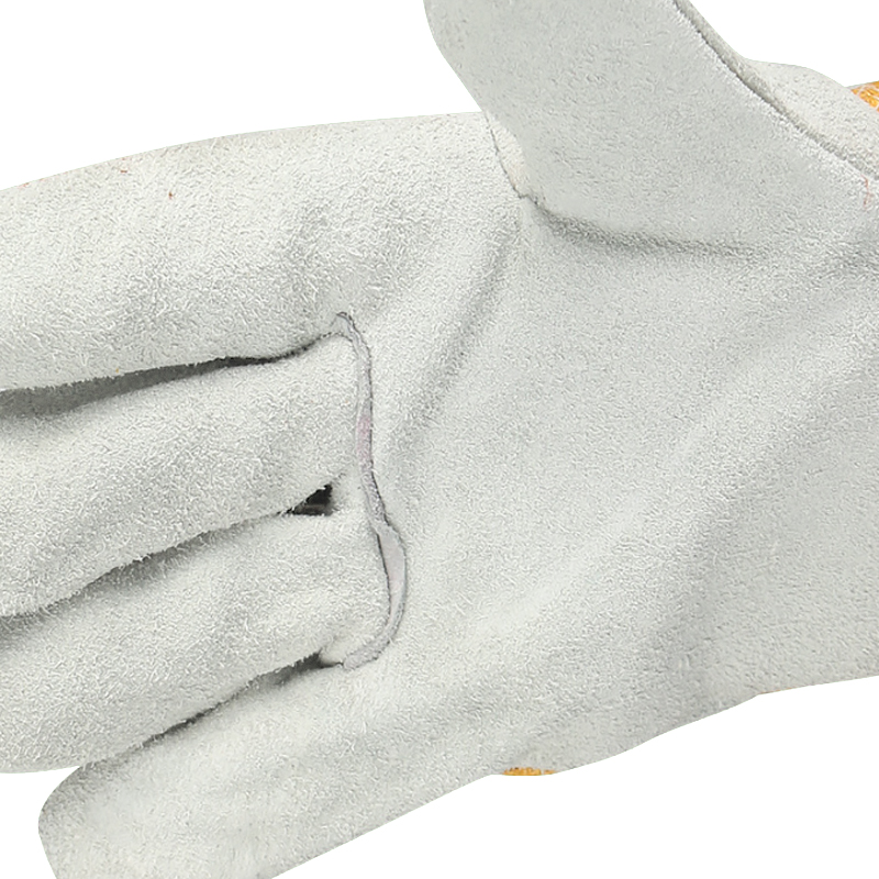 翌嘉YJ5121716焊工手套耐磨防滑黄布二指全掌牛皮电焊手套加厚防护劳保手套(12双)高清大图