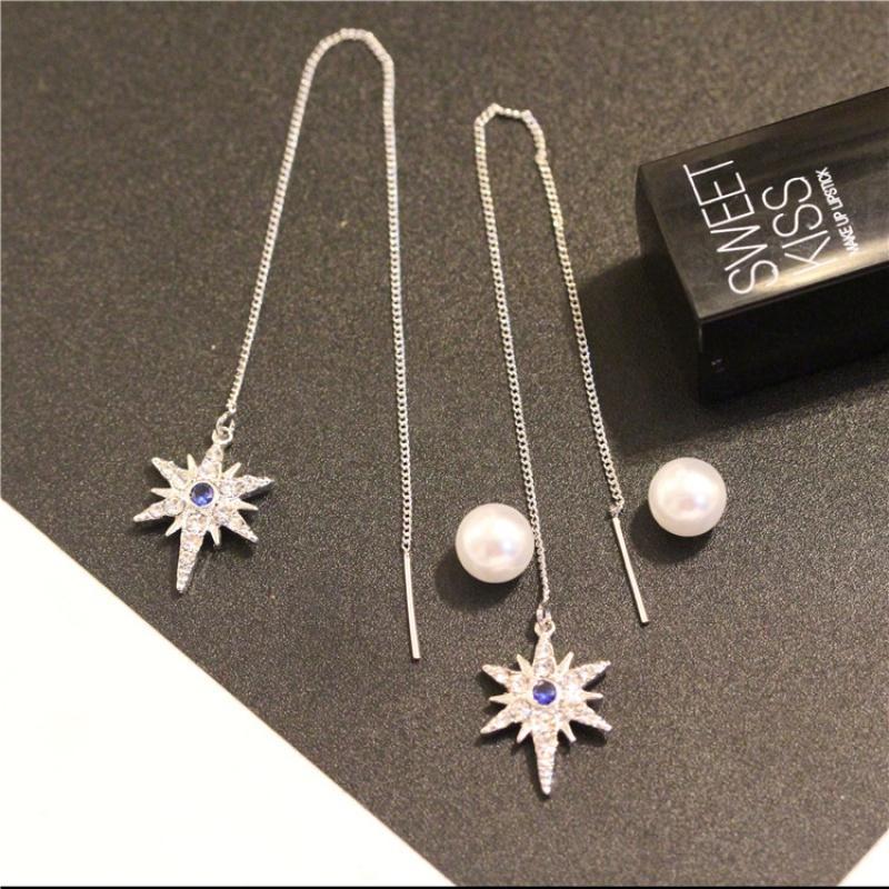 925银耳针星星耳线长款珍珠耳钉女流苏韩版耳环气质个性百搭耳坠送女朋友老婆生日礼物送女朋友七夕情人节礼物