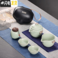 三维工匠汝窑旅行茶具套装便携包式快客杯一壶二两四杯小套单人户外泡茶壶 汝窑（粉青）一壶二杯+茶叶罐+便携包 8件