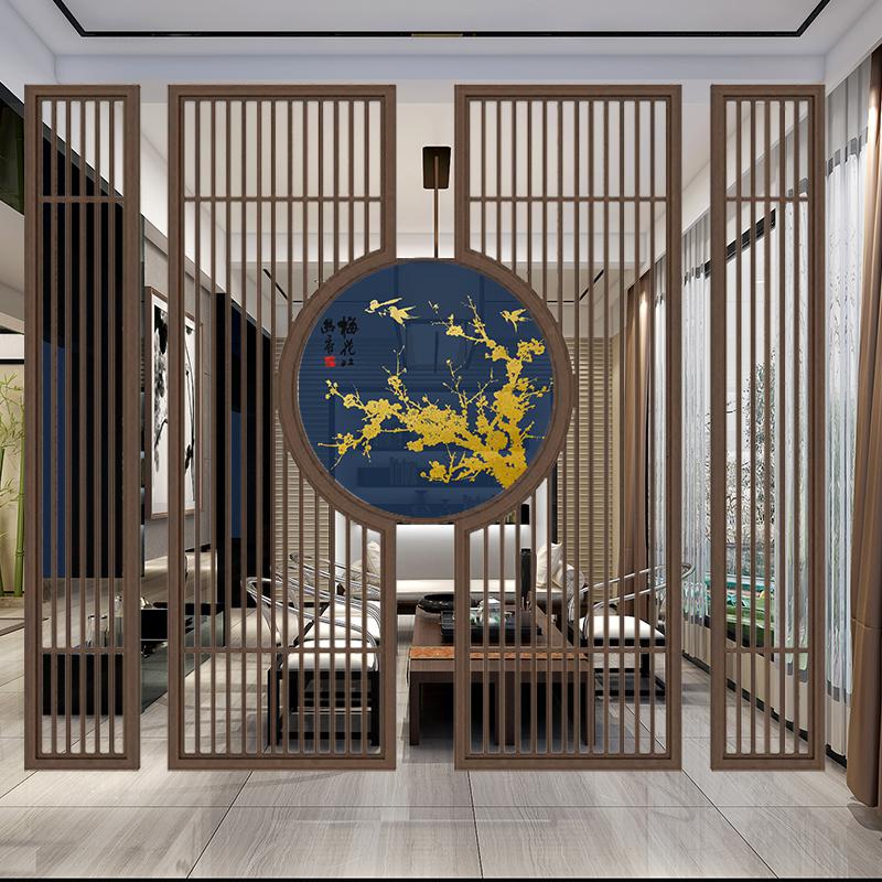 BONJEAN定制新中式实木屏风隔断墙客厅酒店茶室入户玄关格栅装饰办公座屏高清大图