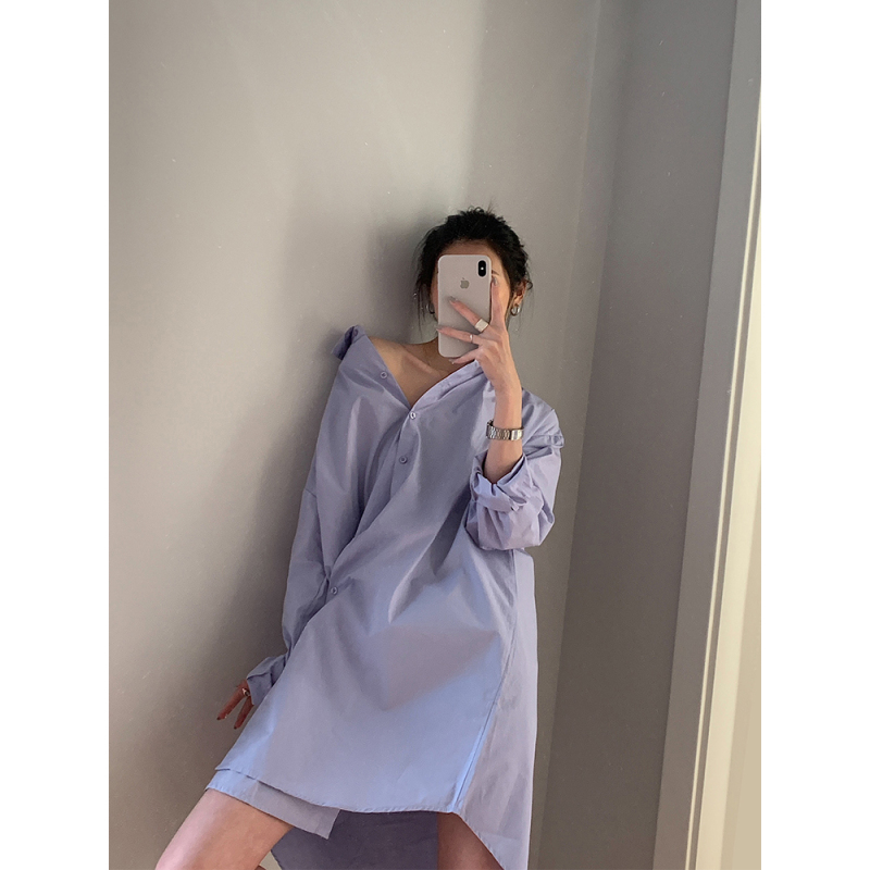 艳如飞 多种穿法 衬衫裙女宽松韩版设计感衬衣休闲显瘦中长款连衣裙衬衫