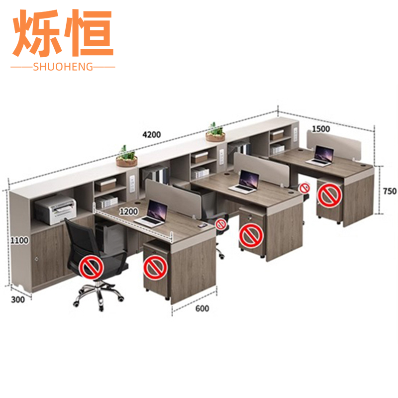 烁恒 屏风办公桌 1.5mF型三人位 套高清大图