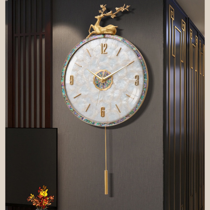 2026新款挂墙装饰家用石英钟自动对时电波钟 四数字款-大号-真贝壳表盘《电波机芯》高清大图