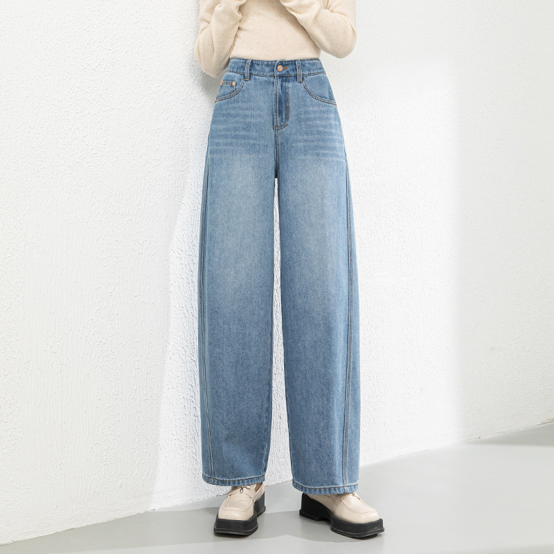 2025年春季新款高腰牛仔裤女宽松休闲垮裤镰刀长裤子_597