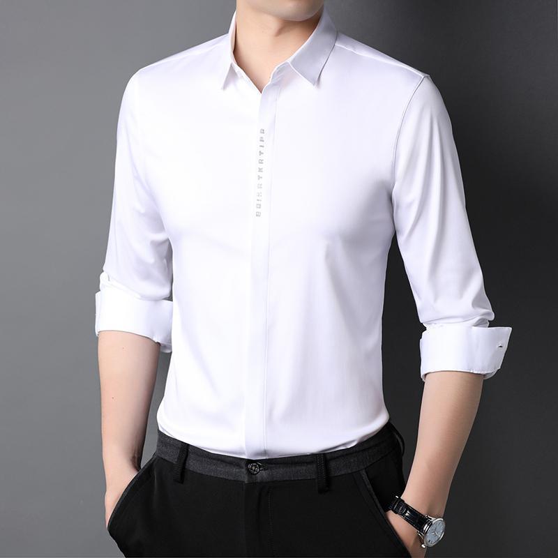 恒源祥2023新款高档品牌时尚衬衫纯白色免烫长袖衬衣中青年男装服饰