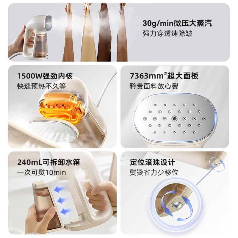 小熊(Bear)挂烫机手持熨烫机家用熨斗微压大蒸汽挂烫机除菌熨烫机差旅便携式小型电熨斗GTJ-E15R8高清大图
