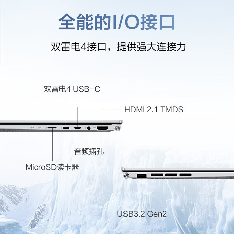 华硕(ASUS)灵耀14 13代酷睿I9-13900H 32G 1TB IPS屏 2.5K 冰川银 核显超轻薄14英寸超轻薄高色域商务办公高性能金属机身笔记本电脑