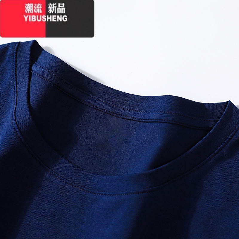 YIBUSHENG藏青高端短袖t恤女宽松圆领时尚减龄体恤衫装2024新款上衣高清大图