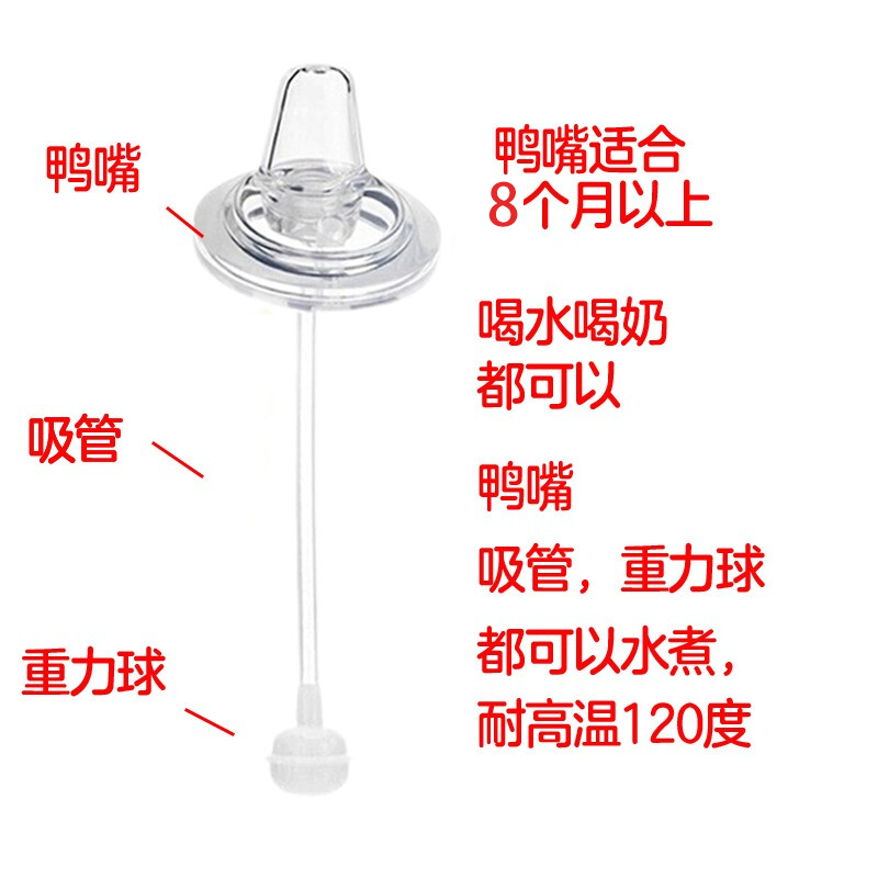适配贝亲奶瓶鸭嘴吸管配件鸭嘴替换头转换头重力球一体式宽口径通用(不是贝亲品牌)