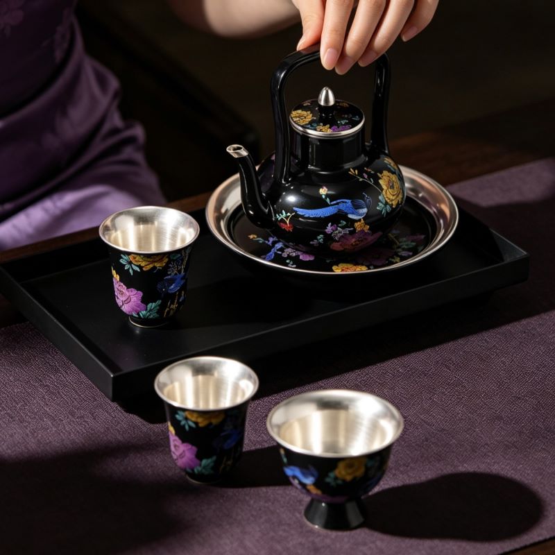 嘉特GiNT 百鸟朝凤鎏银功夫茶具套装泡茶专用中式高端陶瓷茶壶礼盒 GTC-8101-016高清大图