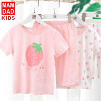 KIDS MAM&DAD夏季儿童全棉短袖家居服套装 儿童睡衣短袖T恤短裤两件套女童宝宝夏天空调服