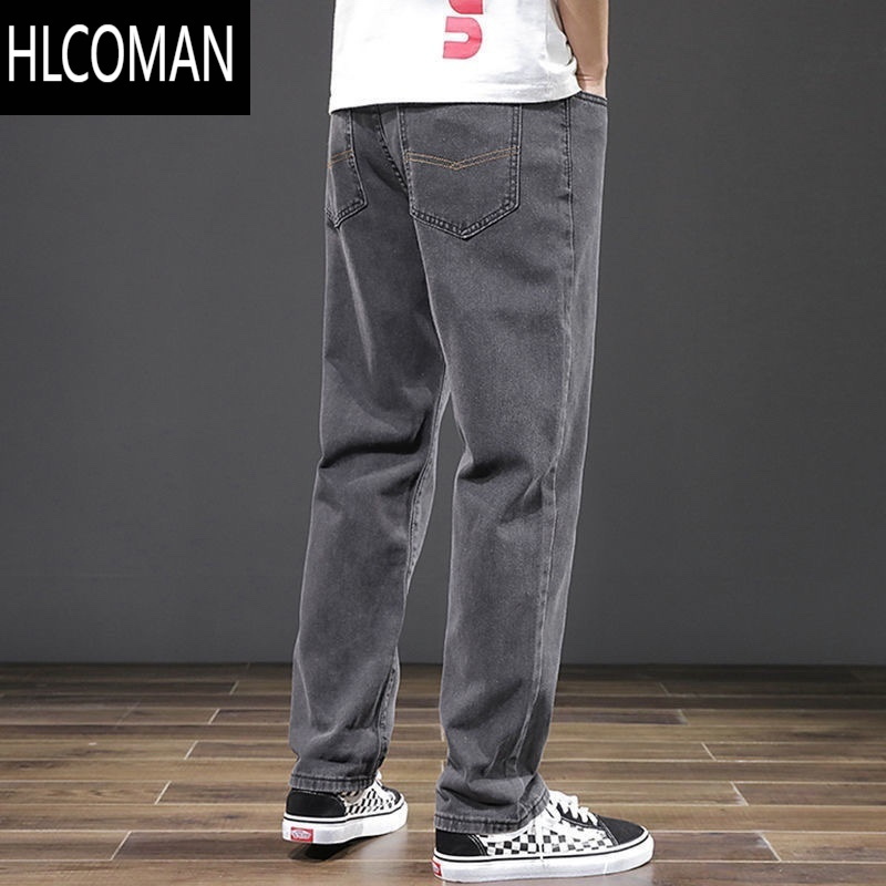 hlcoman男生裤子休闲复古韩版潮流灰色秋季青年宽松直筒裤高街牛仔裤
