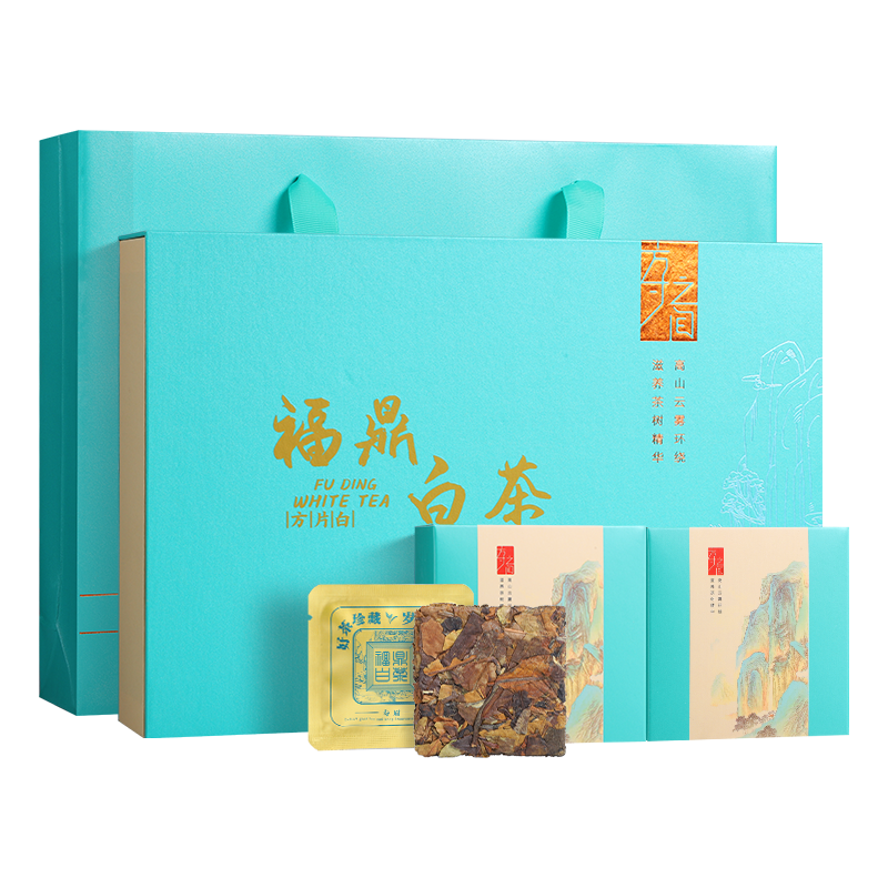 福鼎白茶小方片十年陈年方便携老白茶叶寿眉枣香饼干茶48片礼盒装高清大图