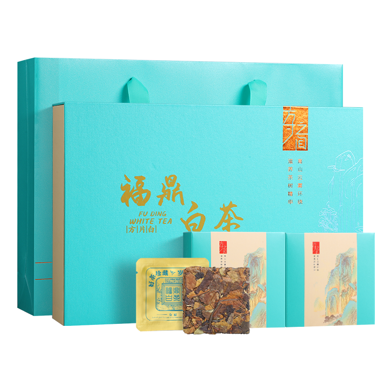 福鼎白茶小方片十年陈年方便携老白茶叶寿眉枣香饼干茶48片礼盒装