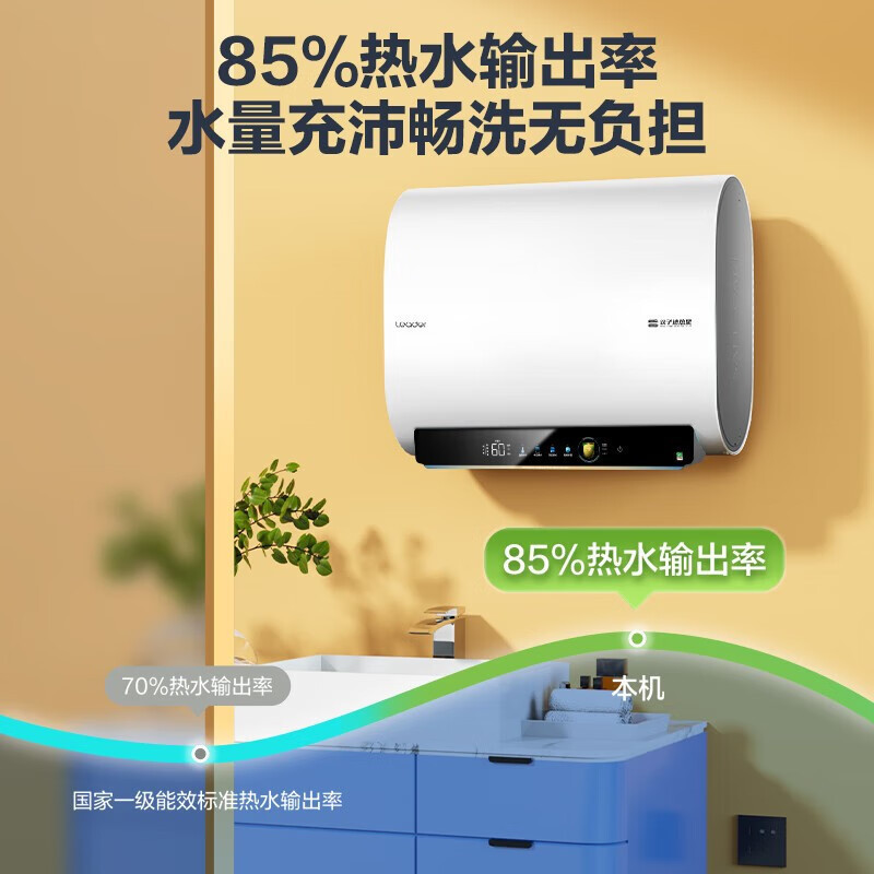 海尔智家出品 Leader电热水器60升小仙镜扁桶家用双胆免换镁棒一级能效 LEC6003HD-F5K白U1