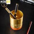 三维工匠铜红木中式笔筒摆件复古中国风禅意创意书房办公室商务礼品 带暗格（黄铜配大果紫檀）_694