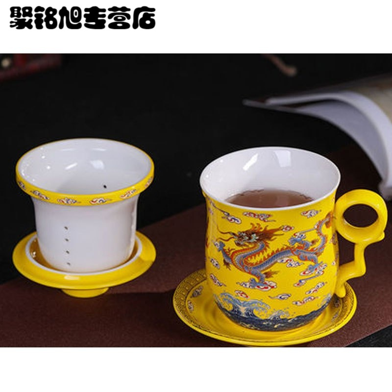 茶杯陶瓷过滤杯带盖泡茶杯子办公室茶具大水杯家用青花瓷杯生活日用家居器皿水具水杯创意简约玻陶瓷杯