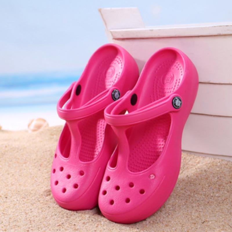 变异猫包头洞洞鞋女夏季玛丽珍职业护士厚底果冻凉鞋防滑沙滩拖鞋 玫