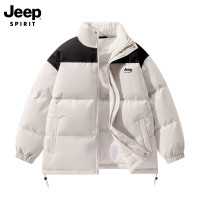 JEEPSPIRIT棉服男士新款冬季加厚宽松面包服女立领棉衣潮牌情侣冬装 XL 白色