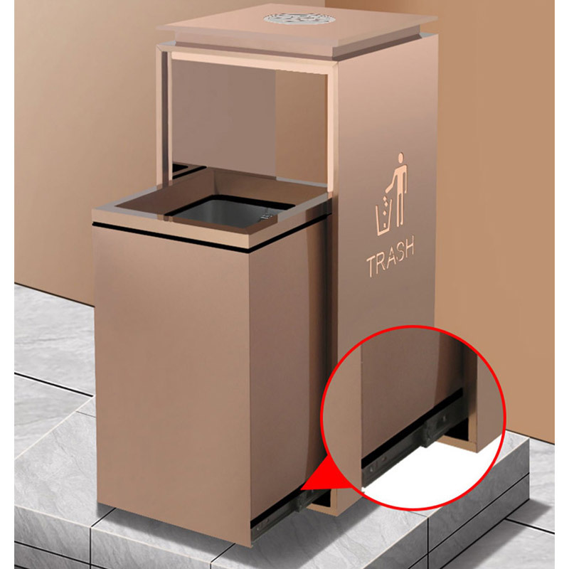 域赢 酒店垃圾桶 不锈钢电梯口大堂立式 无指纹小号玫瑰金+烟灰缸高清大图