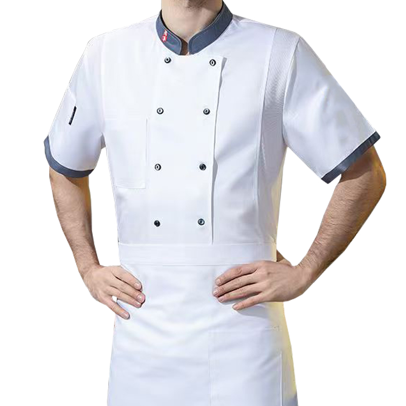 炯毅 厨师服工作服夏季薄款餐饮饭店酒店后厨上衣 厨师服 短袖 件高清大图