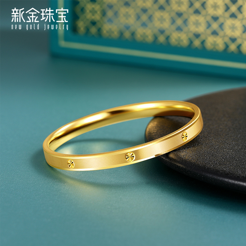 新金珠宝 黄金5D硬金手镯 米花拉丝镯999足金镯子1042