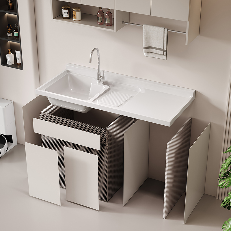 邦云卫浴家具洗衣机柜石英石一体盆高清大图