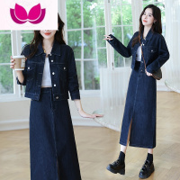 七斓牛仔套装女2023春季新款小个子今年流行漂亮显瘦半身裙子套潮 L 青蓝色