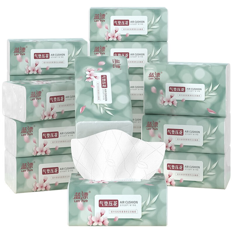 蓝漂(Lam pure)气垫压花抽纸4层300张*15包 湿水不易破高清大图