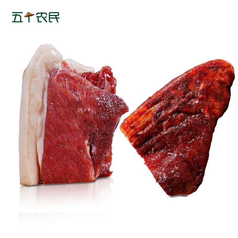 [五个农民]广味腊肉400g麻辣腊肉400g组合云南高原云腿猪前/后腿鲜肉肥瘦均匀咸香微甜烘烤辛料腌制烘烤非烟熏