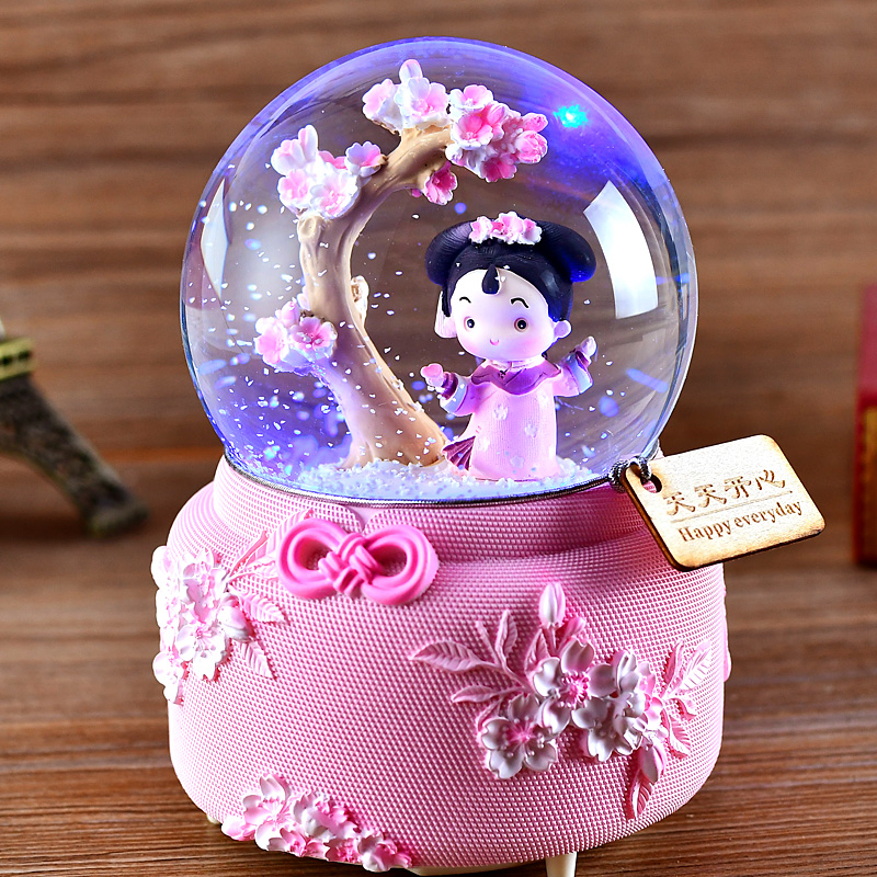 自动飘雪水晶球音乐盒八音盒雪花儿童送闺蜜生日礼物女生女孩公主 玫