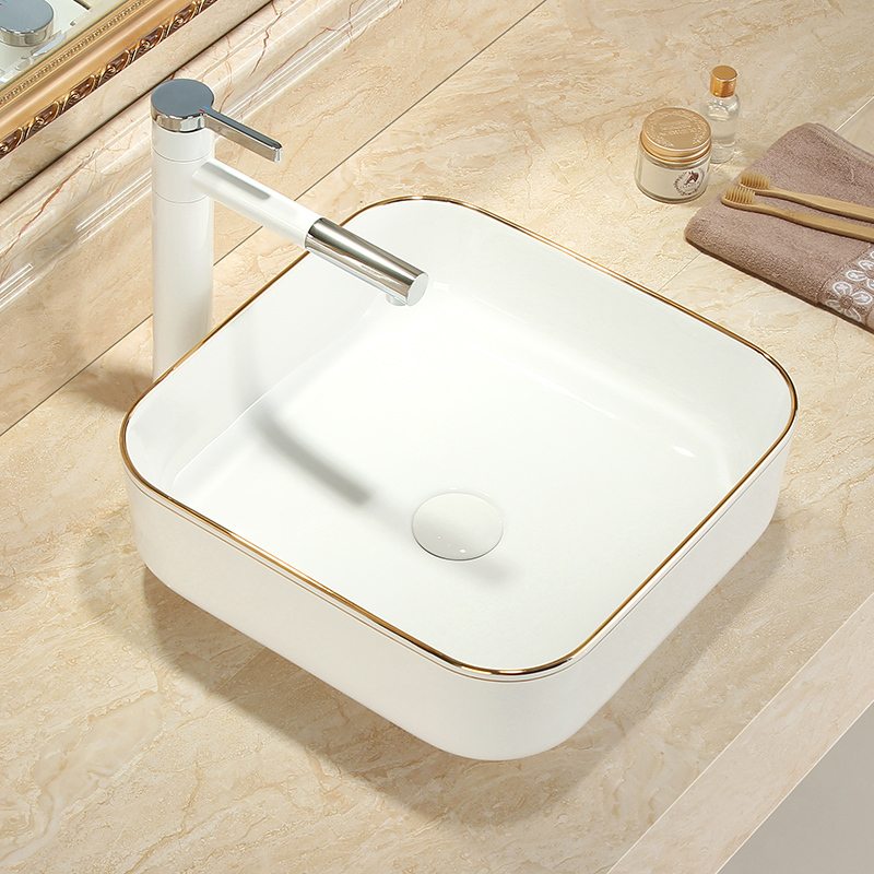 陶瓷金边台上盆闪电客卫生间洗手盆家用洗脸盆艺术盆阳台洗面盆台盆单
