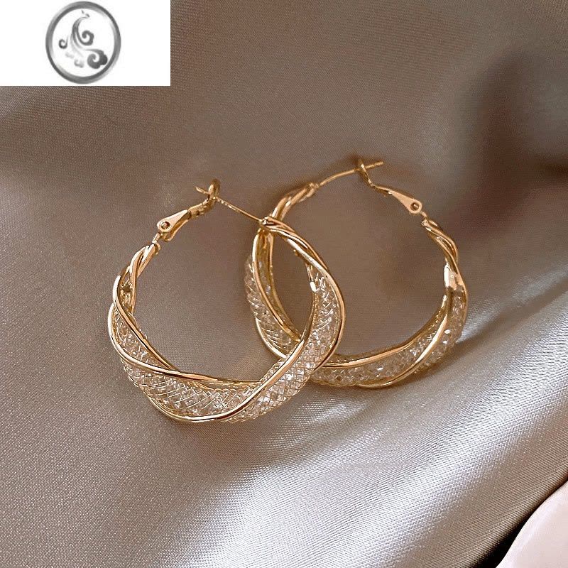 JiMi定制高货~网状水晶耳圈镂空耳环女新款高级耳钉轻奢小众气质耳饰图片