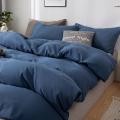 水洗棉被罩四件套夏纯色被单学生宿舍床上三件套双单人被套_1_205 1.8四件套【适合180*220被芯 纯色-蓝灰【北极绒】