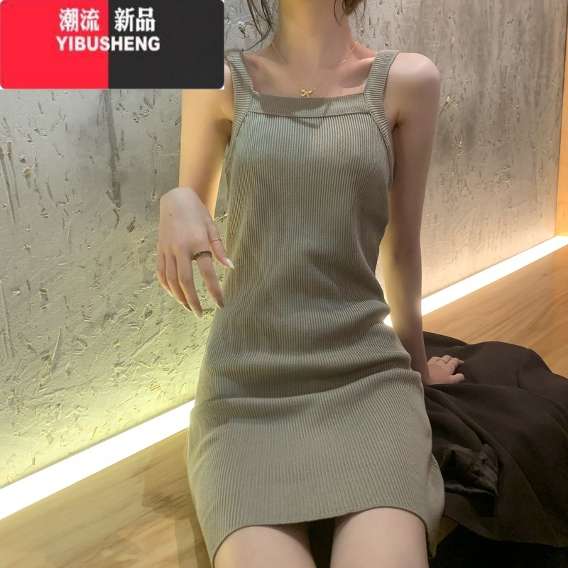 YIBUSHENG韩风针织吊带连衣裙女2024年新款藏肉修身季内搭裙子小黑裙