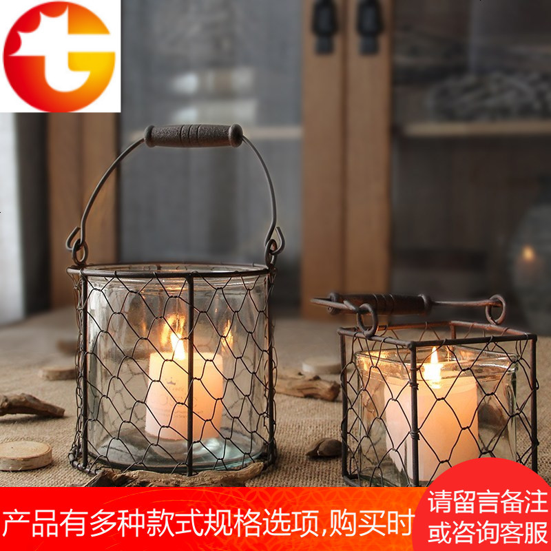 北欧壁挂婚庆铁艺蜡烛镂空玻璃复古烛台摆件装饰铁艺田园圣诞风灯
