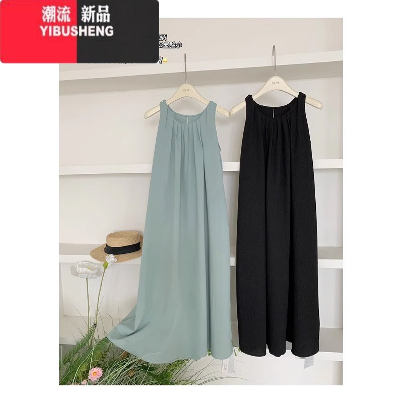 YIBUSHENG设计感露背清凉连衣裙女季2023新宽松显瘦长裙极简法式小众裙子