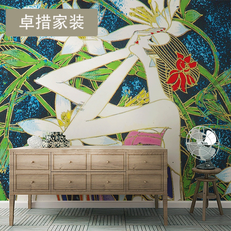 复古个性创意壁纸工业工装背景墙纸大型定制壁画油画百合壹德壹