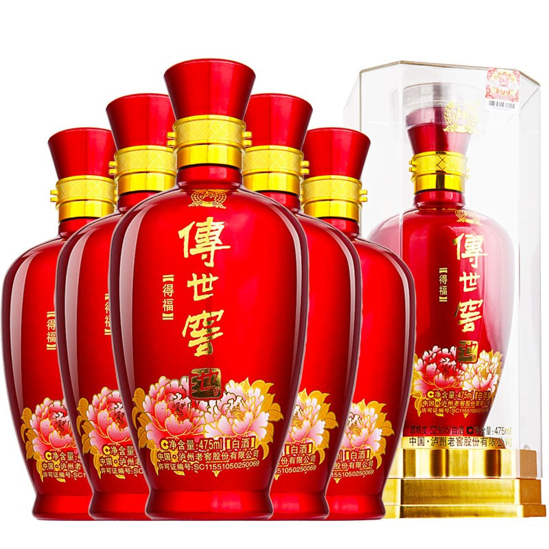 泸州老窖 传世窖池白酒 52度 得福 475ml*6