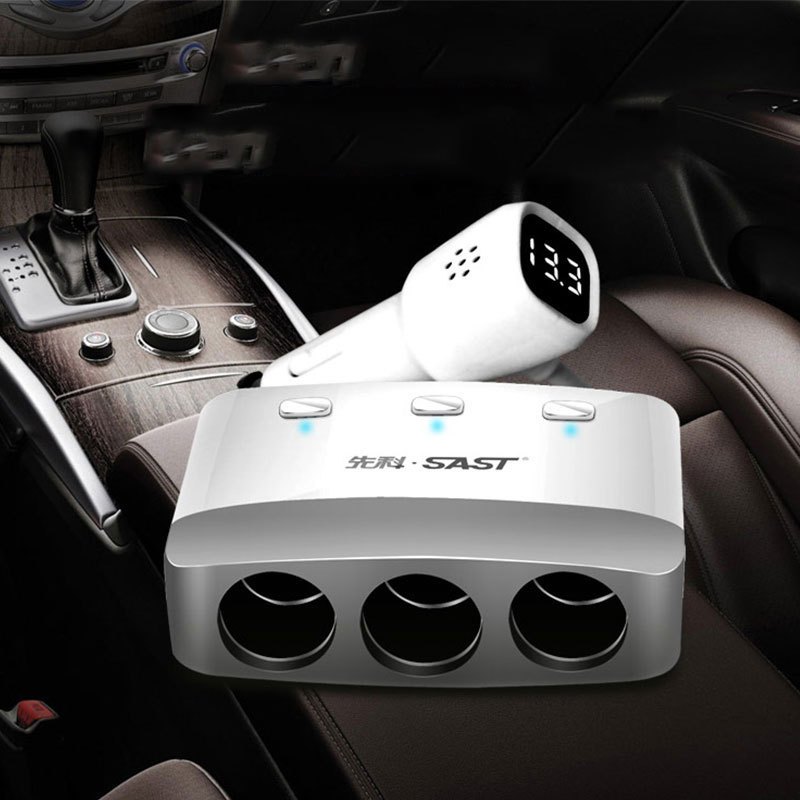 先科t19带开关一拖三点烟器双usb一分三电源转换器汽车车载车充汽车