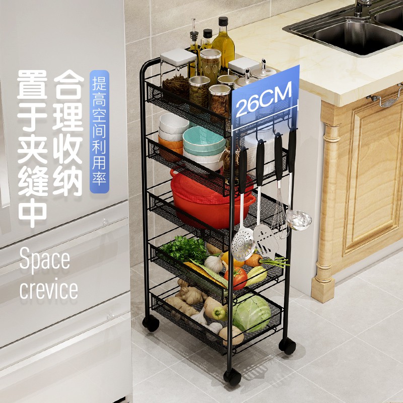 厨房置物架可移动卧室带轮收纳架子落地多层小推车零食架家用储物收纳层架 三维工匠高清大图