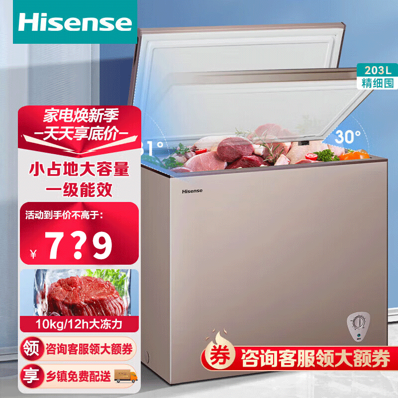 海信(Hisense)203升减霜冰柜家用商用小型冷柜 冷藏冷冻转换囤货母婴 一级能效卧式冰箱BD/BC-203NUD